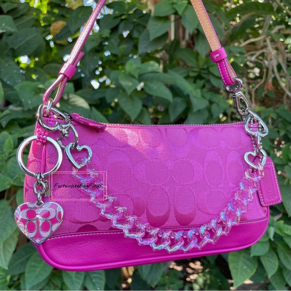 Pink Y2K Vintage Coach 6094 Demi Pochette Pouch Mini Bag Purse Heart Locket SET - Picture 1 of 16